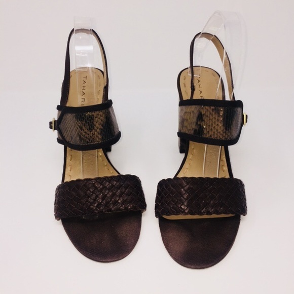 Tahari Jada Brown Leather Weave Faux Snake Print - Picture 1 of 7